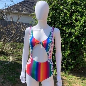 NWT All Things Mochi Hawaiian Rainbow Hibiscus Floral Print 1Pc Swim Suit